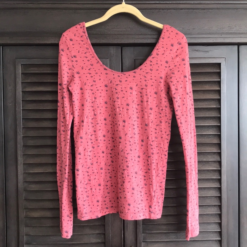 Free People Pink Floral Scoop Neck Long Sleeve Top